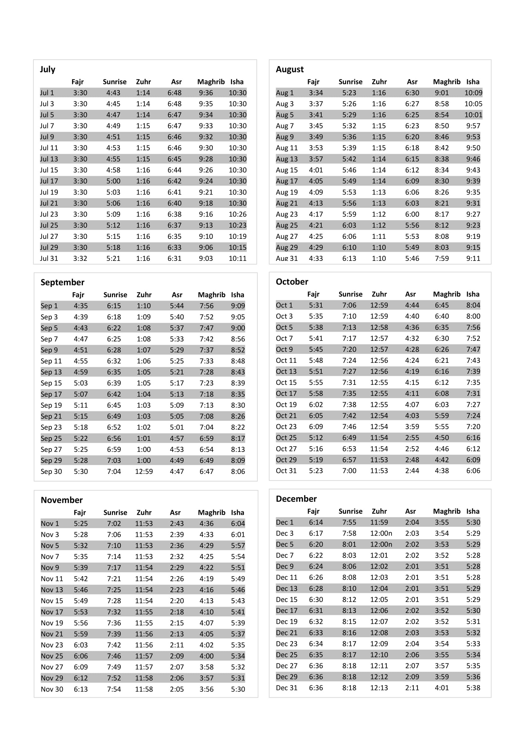 Prayer Timetable2